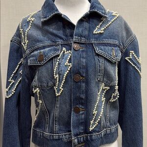 Sandro jacket in jean with pearl detail